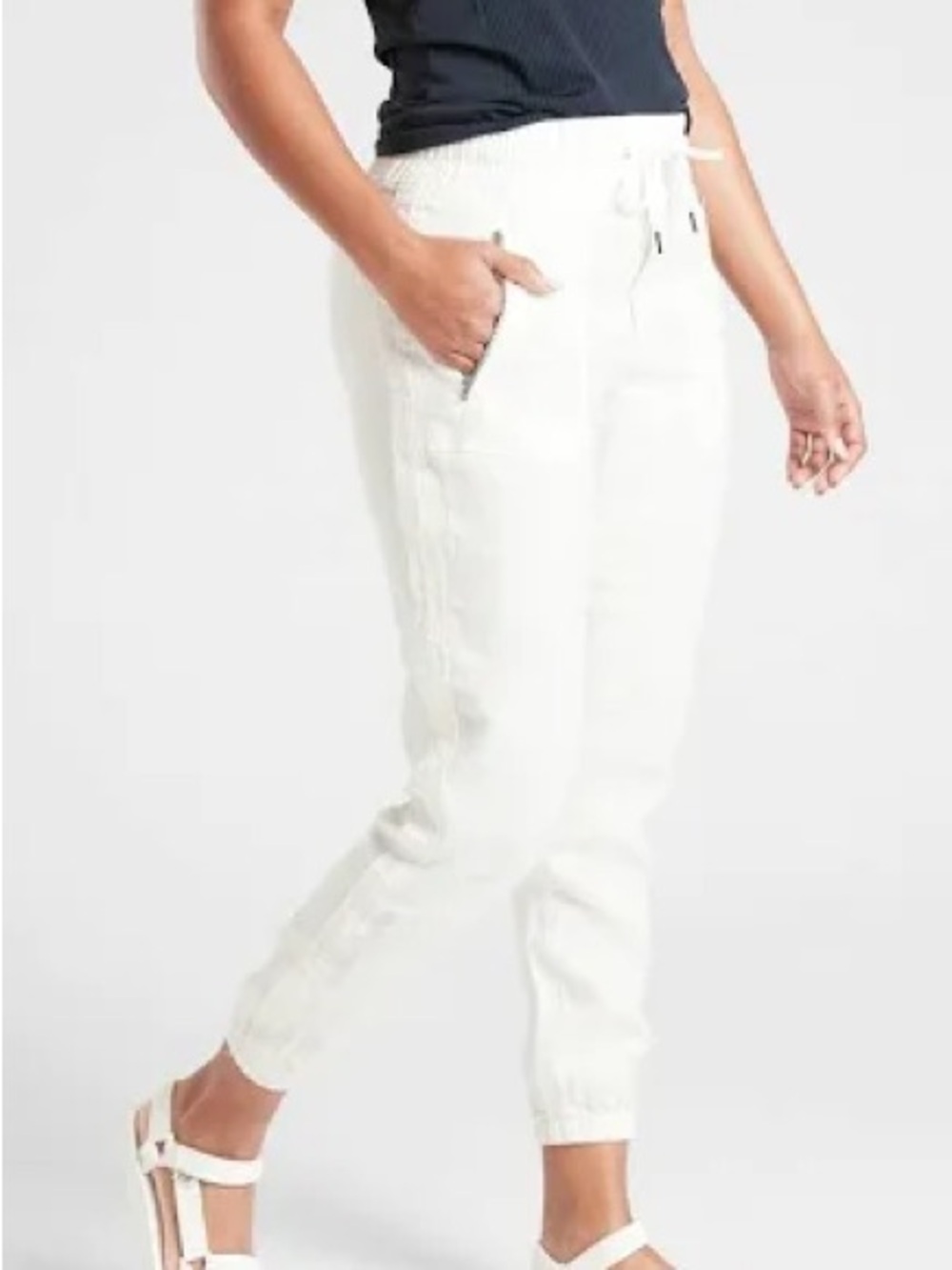 Athleta 100% Linen Cabo Women’s White Drawstring Jogger Pants 6